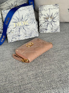 DIOR Logo Caro 11cm Compact Wallet Shiny Dark Beige Calfskin