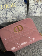 DIOR Logo Caro 11cm Compact Wallet Shiny Pink Calfskin