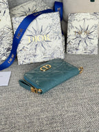 DIOR Logo Caro 11cm Compact Wallet Shiny Teal Calfskin