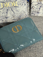 DIOR Logo Caro 11cm Compact Wallet Shiny Teal Calfskin