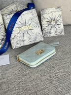 DIOR Logo Caro 11cm Compact Wallet Shiny Cloud Blue Calfskin
