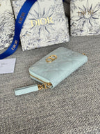 DIOR Logo Caro 11cm Compact Wallet Shiny Cloud Blue Calfskin