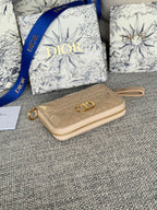 DIOR Logo Caro 11cm Compact Wallet Shiny Beige Calfskin