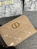 DIOR Logo Caro 11cm Compact Wallet Shiny Beige Calfskin