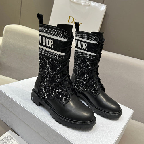 DIOR D-Major Ankle Boot In Black Mix White Tweed And Lambskin  107725