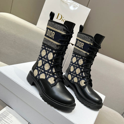 DIOR D-Major Ankle Boot In Charcoal Blue Mix Black Denim Fabric And Lambskin 107723