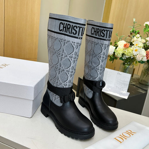 DIOR D-Major Boot In Grey Mix Black Denim Fabric And Lambskin 107717
