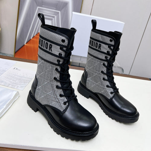 DIOR D-Major Ankle Boot In Grey Mix Black Denim Fabric And Lambskin  107724