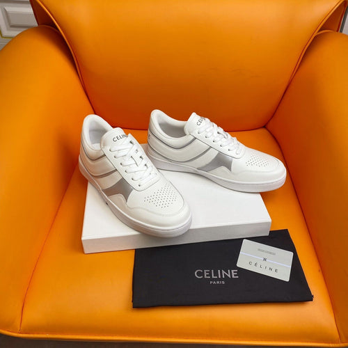 Celine TRAINER LOW LACE-UP SNEAKER IN CALFSKIN OPTIC WHITE SILVER