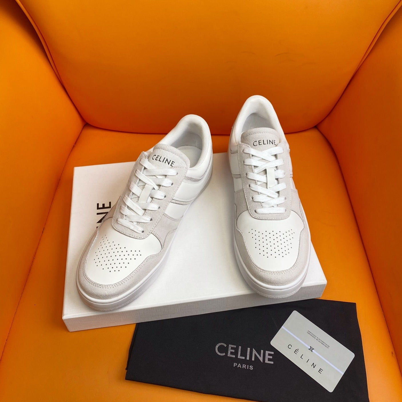 Celine TRAINER LOW LACE-UP SNEAKER IN CALFSKIN OPTIC WHITE PEARL GRAY