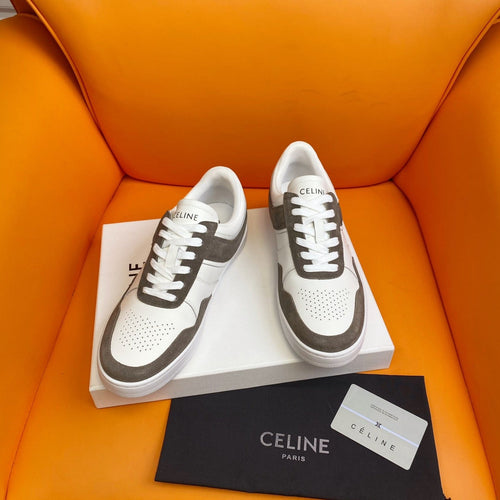 Celine TRAINER LOW LACE-UP SNEAKER IN CALFSKIN OPTIC WHITE GRAY