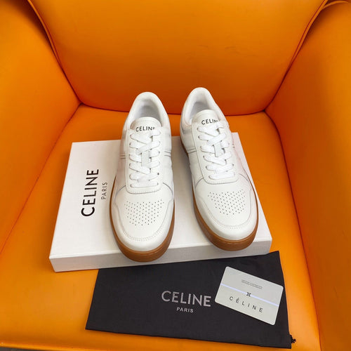 Celine TRAINER LOW LACE-UP SNEAKER IN CALFSKIN OPTIC WHITE TAN