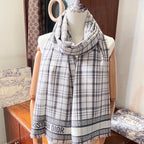 DIOR SCARF 200 CM IN BLACK MIX WHITE CASHMERE AND SILK 418334