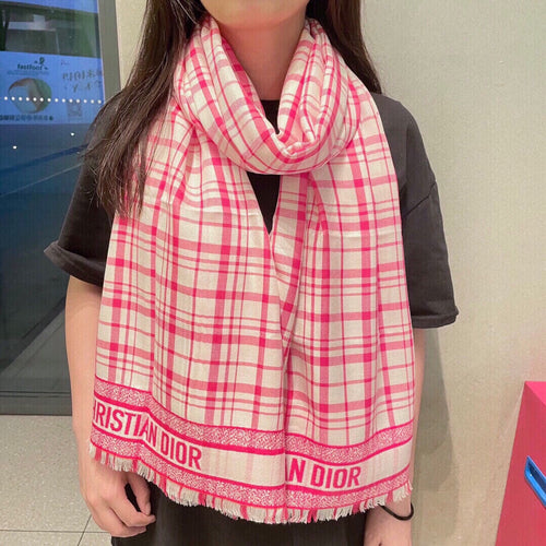 DIOR SCARF 200 CM IN PUNCH PINK CASHMERE AND SILK 418335