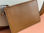 B LARGE SHOULDER BAG 49 IN NATURAL CANVAS AND BROWN CALFSKIN