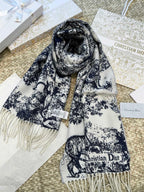 DIOR SCARF 220 CM IN NAVY BLUE MIX WHITE MONOGRAM CASHMERE AND WOOL 413656