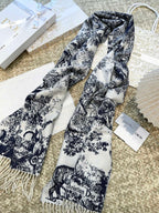 DIOR SCARF 220 CM IN NAVY BLUE MIX WHITE MONOGRAM CASHMERE AND WOOL 413656