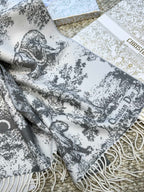 DIOR SCARF 220 CM IN WHITE MIX LIGHT GRAY MONOGRAM CASHMERE AND WOOL 413657
