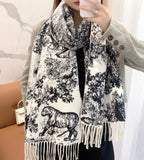 DIOR SCARF 220 CM IN BLACK MIX WHITE MONOGRAM CASHMERE AND WOOL 413658