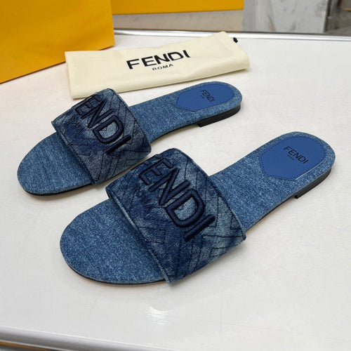 FENDI FF 5 NAVY BLUE CANVAS SLIDE