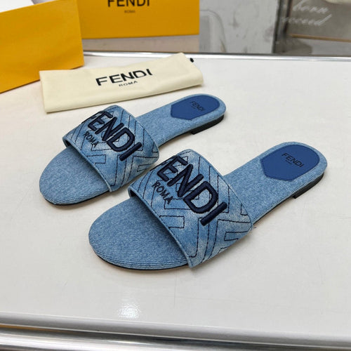 FENDI FF 5 BLUE DENIM CANVAS SLIDE
