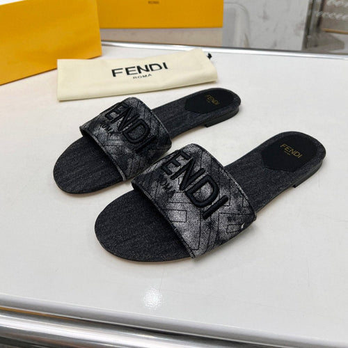FENDI FF 5 BLACK CANVAS SLIDE