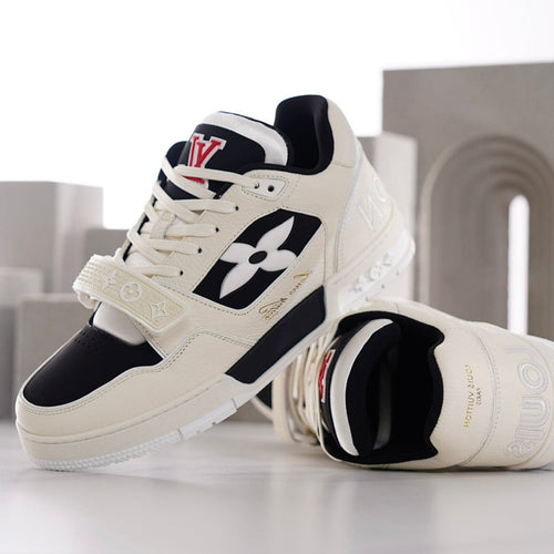 Louis Vuitton TRAINER SNEAKER WHITE CALFSKIN MIX BLACK SUEDE