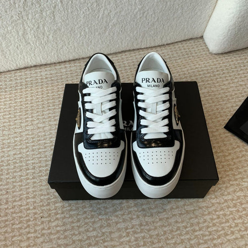 PRADA DOWNTOWN BOLD SNEAKERS BLACK AND WHITE CALFSKIN