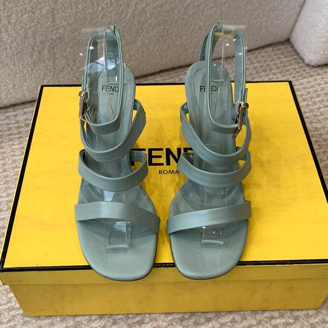 FENDI FENDI HIGH SANDAL 10 CM IN SAGE GREEN CALFSKIN