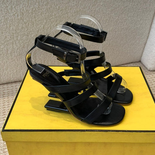 FENDI FENDI HIGH SANDAL 10 CM IN BLACK CALFSKIN
