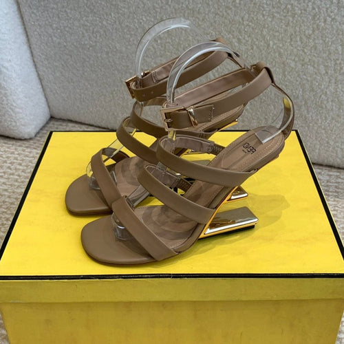 FENDI FENDI HIGH SANDAL 10 CM IN SEPIA BROWN CALFSKIN