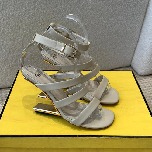 FENDI FENDI HIGH SANDAL 10 CM IN BEIGE CALFSKIN