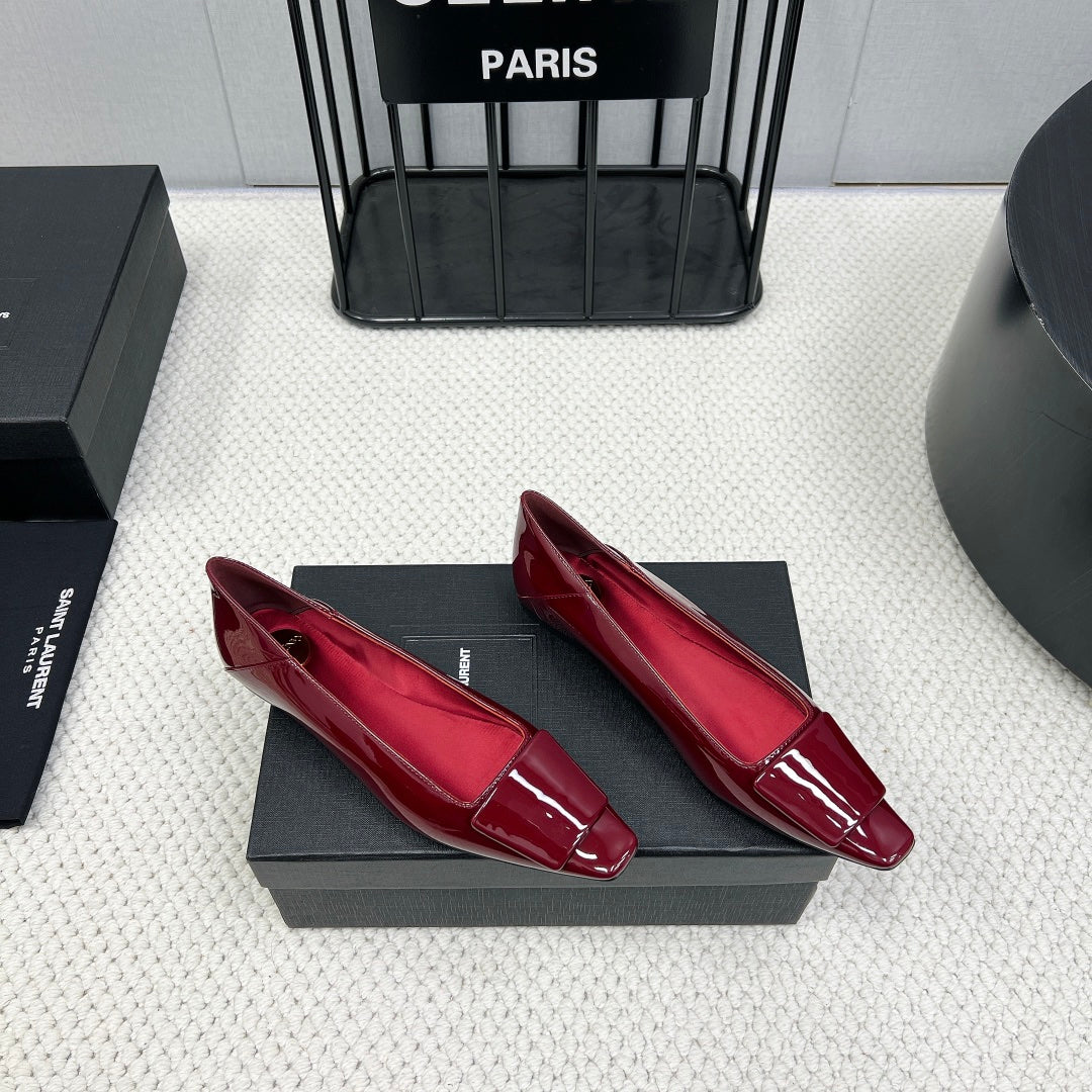 Saint Laurent POPPY BALLET FLATS IN BURGUNDY RED GLOSSY LAMBSKIN