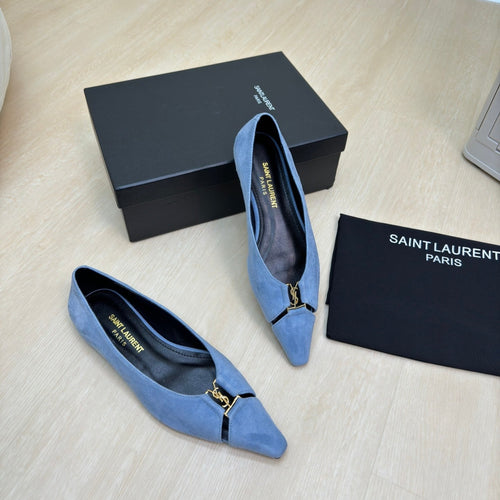 Saint Laurent BABYLONE BALLET FLAT IN SKY BLUE SUEDE
