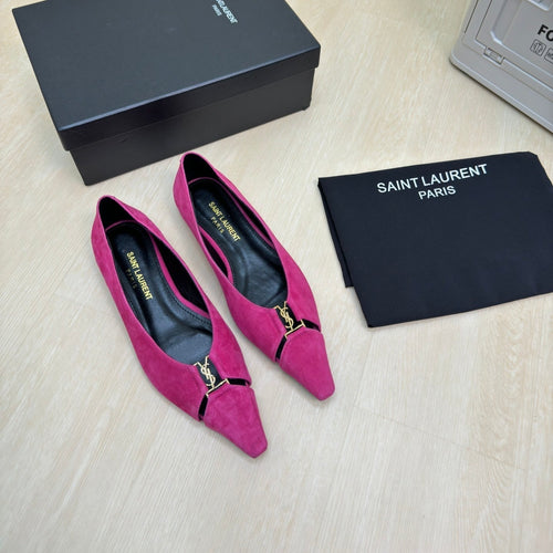 Saint Laurent BABYLONE BALLET FLAT IN BRIGHT PINK SUEDE