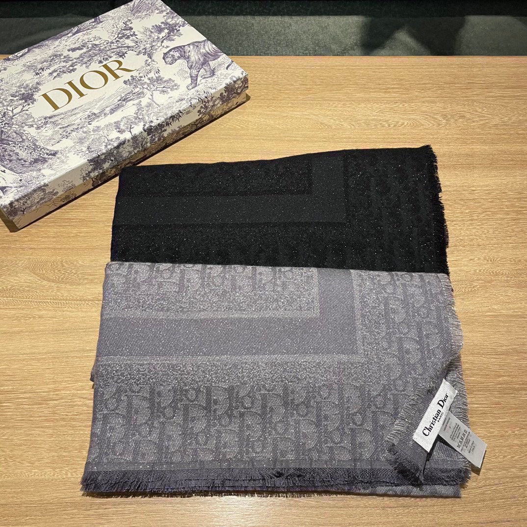 DIOR SQUARE SCARF 140 CM IN MOUSE GRAY WOOL AND SILK 415442