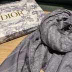 DIOR SQUARE SCARF 140 CM IN MOUSE GRAY WOOL AND SILK 415442