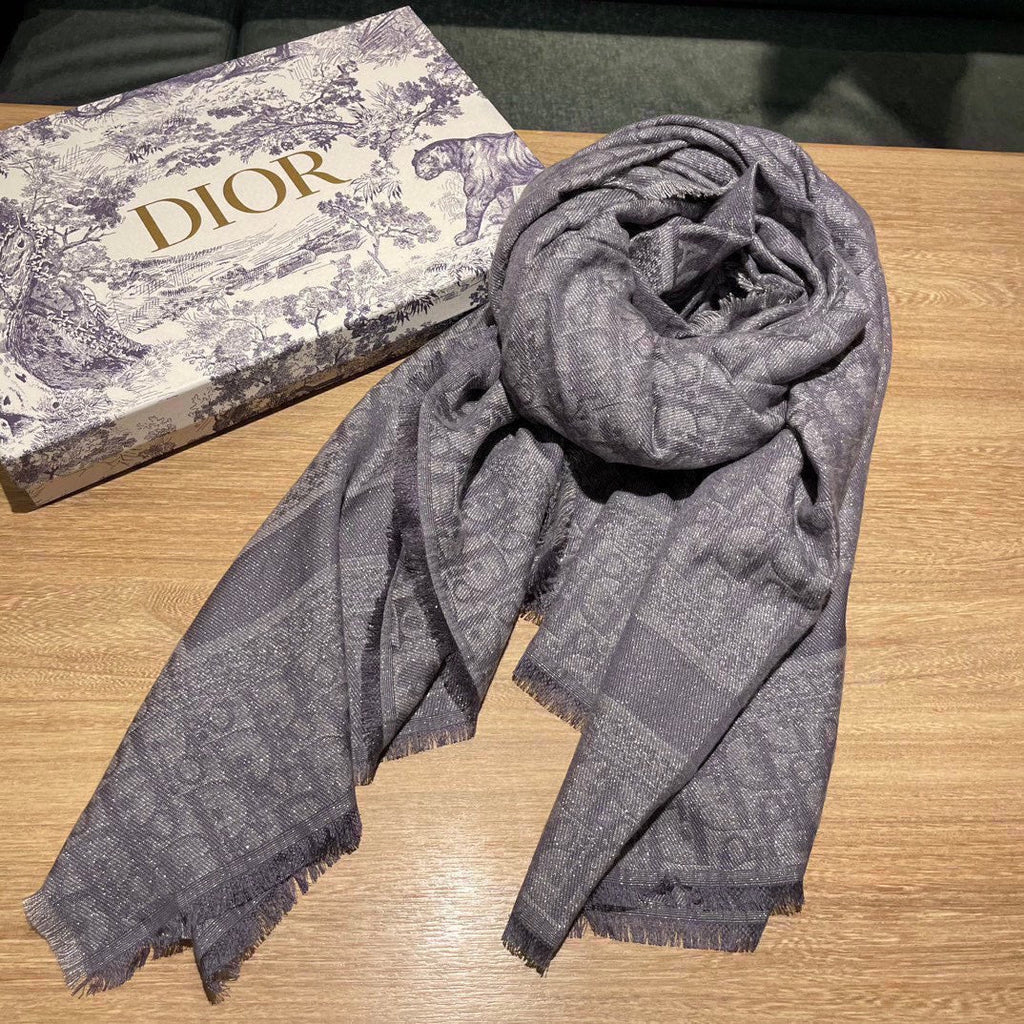 DIOR SQUARE SCARF 140 CM IN MOUSE GRAY WOOL AND SILK 415442