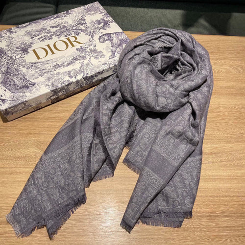 DIOR SQUARE SCARF 140 CM IN MOUSE GRAY WOOL AND SILK 415442