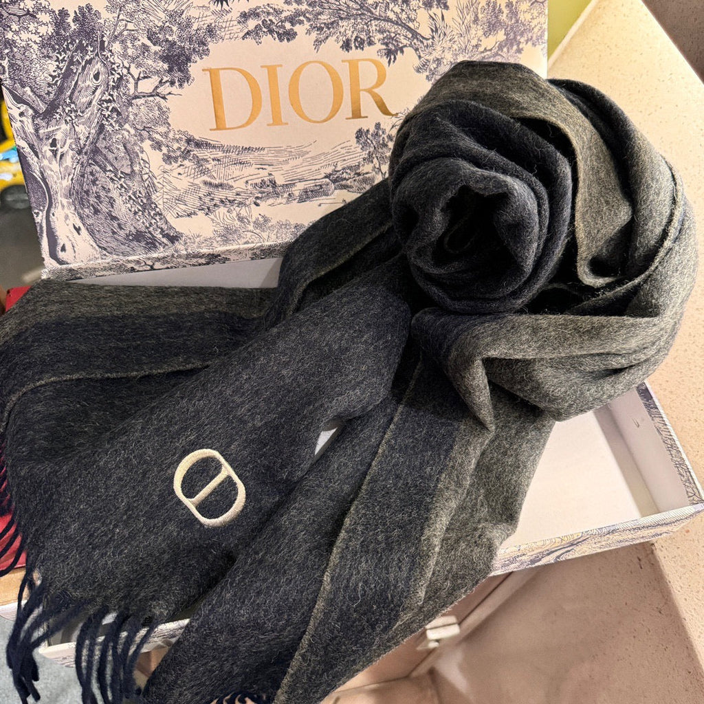 DIOR SCARF 180 CM IN NAVY BLUE CASHMERE AND WOOL 408839