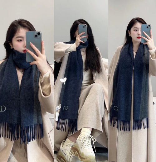 DIOR SCARF 180 CM IN NAVY BLUE CASHMERE AND WOOL 408839