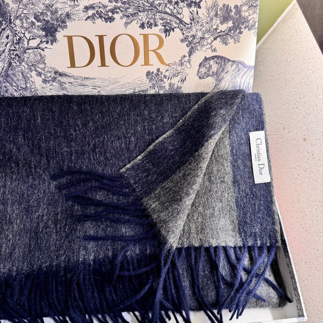 DIOR SCARF 180 CM IN NAVY BLUE CASHMERE AND WOOL 408839