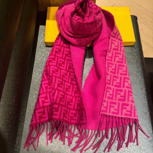 FENDI FF SCARF 180 CM IN BRIGHT PINK MONOGRAM WOOL AND CASHMERE 411830