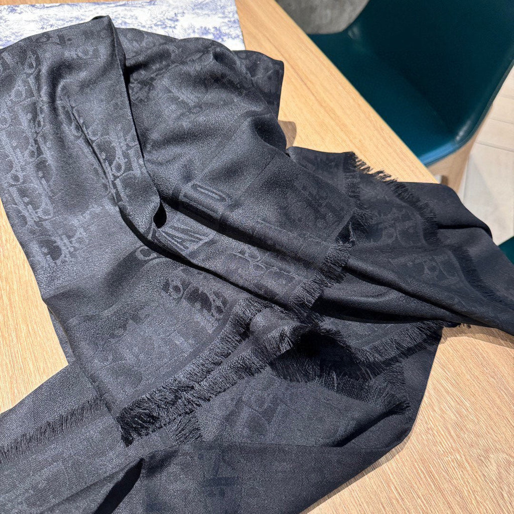 DIOR SQUARE SCARF 140 CM IN AEGEAN BLACK  WOOL AND SILK 415449