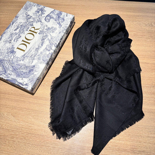 DIOR SQUARE SCARF 140 CM IN AEGEAN BLACK  WOOL AND SILK 415449