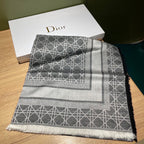 DIOR SQUARE SCARF 140 CM IN BLACK MIX WHITE  WOOL AND SILK 415454