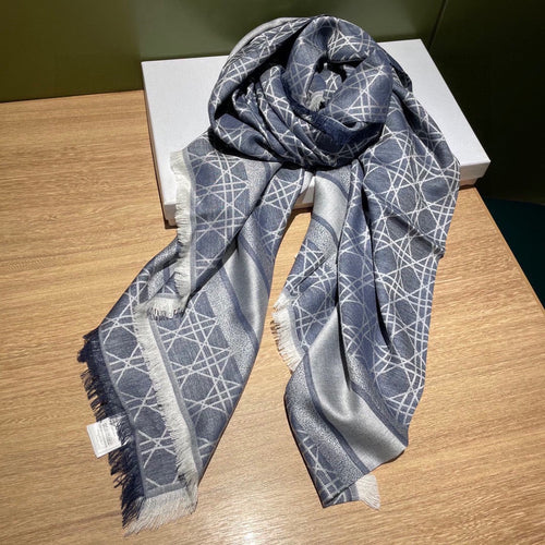 DIOR SQUARE SCARF 140 CM IN AEGEAN BLUE MIX WHITE  WOOL AND SILK 415455