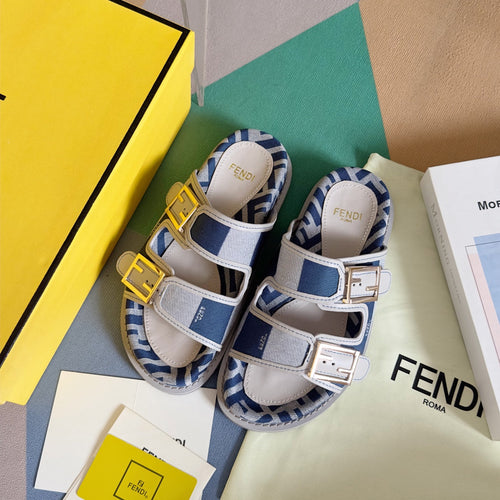 FENDI FF Feel Blue Light Grey Canvas Slide
