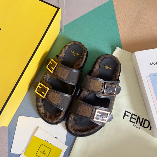 FENDI FF Feel Brown Black Canvas Slide