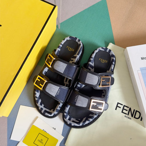 FENDI FF Feel Blue Grey Canvas Slide